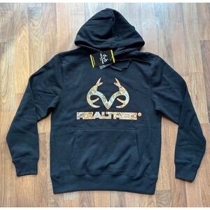 Realtree Deer Black Camo Logo Hoodie Sweatshirt Size MED NWT 16902